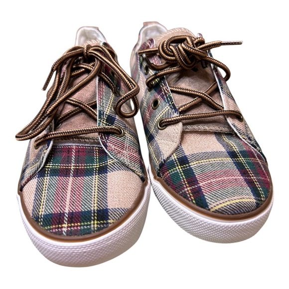Plaid Pink and Brown Women's Sneakers - Picture 3 of 9